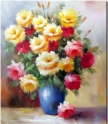 印象花卉油画 漂亮的瓶中花油画  大芬村油画106