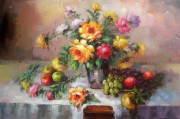 印象花卉油画 漂亮的瓶中花油画  大芬村油画158