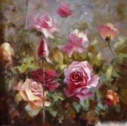印象花卉油画 漂亮的瓶中花油画  大芬村油画168