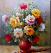 印象花卉油画 漂亮的瓶中花油画  大芬村油画105