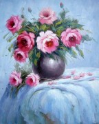 印象花卉油画 漂亮的瓶中花油画  大芬村油画162