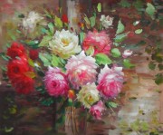 印象花卉油画 漂亮的瓶中花油画  大芬村油画144
