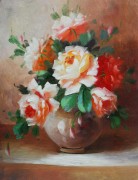 印象花卉油画 漂亮的瓶中花油画  大芬村油画129