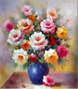 印象花卉油画 漂亮的瓶中花油画  大芬村油画107