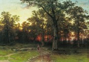 傍晚的森林 希施金风景油画 古典名画 大芬村油画059