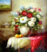 印象花卉油画 漂亮的瓶中花油画  大芬村油画160