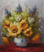 印象花卉油画 漂亮的瓶中花油画  大芬村油画126