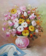 印象花卉油画 漂亮的瓶中花油画  大芬村油画152