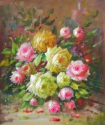 印象花卉油画 漂亮的瓶中花油画  大芬村油画142