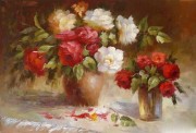 印象花卉油画 漂亮的瓶中花油画  大芬村油画102