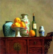 桌上的古典花瓶与水果  ZGJW022