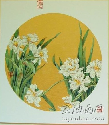 工笔水仙花油画大芬村油画酒店家装油画051_买油画网-大芬村油画