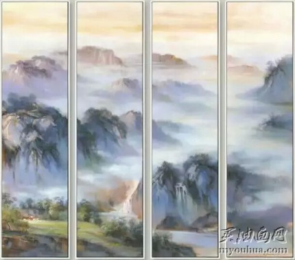 竖幅风景油画 高山流水油画 大芬村油画0324