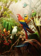 鹦鹉油画 热带雨林 大芬村油画