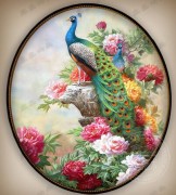 中式玄关油画 孔雀和牡丹 大芬村油画