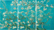欧式客厅装饰画三联 油画美式 有框挂画 梵高 盛开的杏花