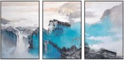 三联装饰油画中国山水画 客厅油画