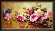 欧式油画富贵牡丹中式花卉客厅餐厅壁炉玄关挂画装饰画壁画框