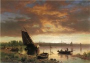 阿尔伯特·比尔施塔特 大芬村油画  港口 风光  年代：1860