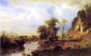 Albert Bierstadt 森林 纪念碑 河流  年代：1863  尺寸： 91 x 146厘米