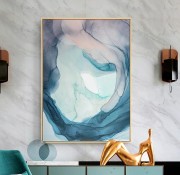 流采抽象  现代简约蓝色意境客厅沙发背景艺术壁画01