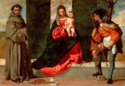 麦当娜和孩子与帕多瓦和罗奇的圣安东尼 提香 大芬村油画