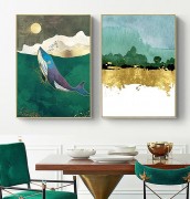 现代美式轻奢客厅装饰画绿色抽象挂画 大芬村油画