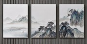 三联中式山水 新中式 中国风 迎客松 油画