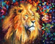 狮子头油画 ，威猛 狮子 动物油画015