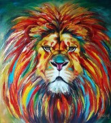 狮子头油画 ，威猛 狮子 动物油画01