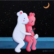 一对熊猫  新抽象装饰画  酒店油画 大芬村油画03