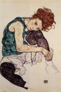 膝盖弯曲的坐着的女人 埃贡·席勒（Egon Schiele） 大芬村油画