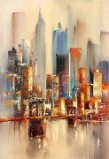 大型抽象城市绘画，城市艺术绘画，城市天际线绘画，纽约天际线 油画02