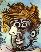 一个戴着草帽的男人的头 巴勃罗毕加索 大芬油画