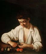 剥水果的男孩 卡拉瓦乔 蓝佛罗 世界名画 临摹