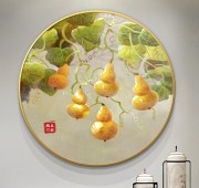 新中式手绘油画五福临门葫芦装饰画福禄客厅入户进门玄关圆形