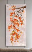 手绘柿子油画玄关装饰画新中式柿柿如意 手绘油画