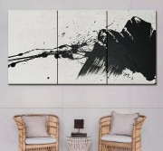 新中式手绘油画书房客厅沙发背景墙装饰画横版水墨