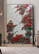 大芬村油画  立体 原创手绘油画(蔷薇花)厚肌理立体开门红客厅玄关