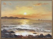日出大海 海洋绘画，天空艺术绘画，海滩风景墙艺术，原创抽象 手绘油画