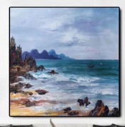 原创海洋画，蓝天布面抽象画，海滩风景画，海画海滩油画