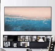 大蓝色海洋抽象画原创粉红色海滩油画海景抽象画 大芬村油画