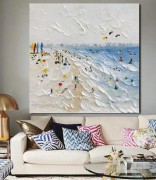 油画质感夏季海堤艺术大型沙滩艺术 大芬村油画