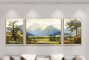 美式客厅三联画现代沙发背景墙装饰画风景画 大芬村