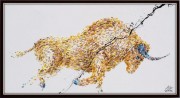 动物公牛画 黄色抽象画布面 大芬村油画 金牛