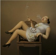 刘宝军油画作品 抽烟斗的女人