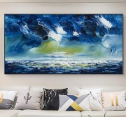 抽象蓝色纹理海洋油画，大型原创现代定制风景丙烯画 大芬村油画