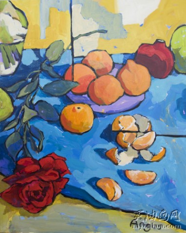 ANGUS WILSON - 橘子和玫瑰 静物油画
