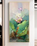 大芬村油画  新中式入户客厅玄关走廊纯手绘荷花油画