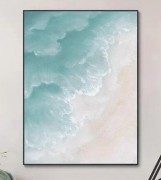蓝色海滩艺术抽象海洋画原创大海抽象油画白色波浪纹理画办公室 大芬村油画